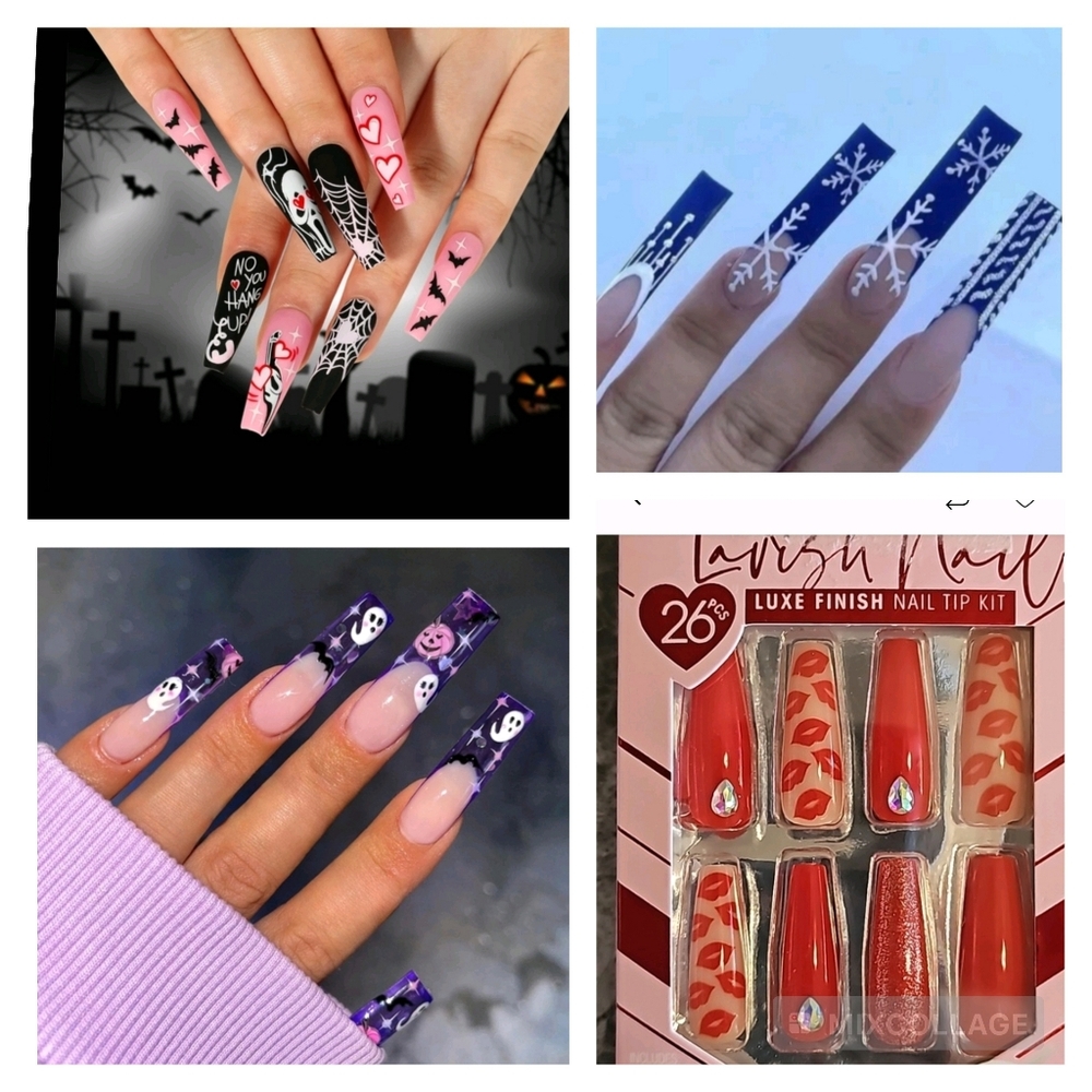 4 Set Holiday Press-On Nails Halloween Christmas Valentines Day Luxe Finish
